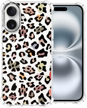CAROKI Clear Phone Case for iPhone 16,Cute Leopard Print Pattern Case Cover Soft Protective Bumper Cover Boys Girls Phone Case for iPhone 16-Leopard Print
