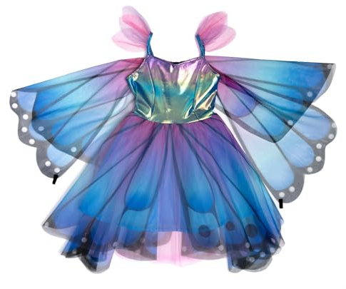 Great Pretenders Schmetterling Kostüm Schwebender Bläuling mit Flügeln und Haarreif für Kinder Gr. 98-128 Blau-Lila Tier Tierkostüm Geburtstag Fasching Karneval (5-6 Jahre)