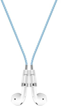 Lawonda Halteband Kompatibel mit AirPods 1/2/ 3, AirPods Pro/Pro 2, PU Leder Anti-Verlust-Umhängeband für AirPods Strap Halter Band Halterung Magnetisch Sport-Saiten-Umhängeband Blau Silber