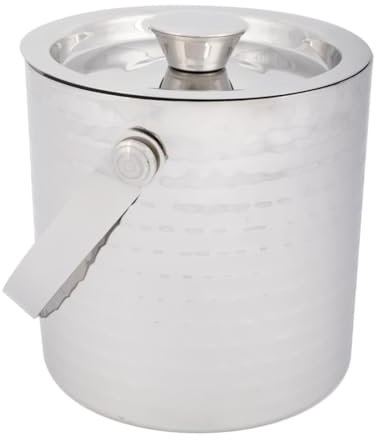 Olympia Hammered Double Wall Ice Bucket 1550ml - Silver Stainless Steel Ice Bucket Cooler Keeps Ice Cold & Dry Great for Bar, Party, Beer, Champagne and Wine FU285