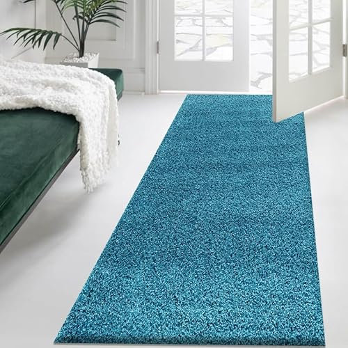 Fit Even Dream Shaggy Runner Rug - Hallway Carpet Runners, Non-Slip Floor Mats for Kitchen, Living Room, Corridor, Entryway, Door Entrances – (Teal, 80x150 cm)