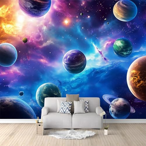 Colourful Space Planet Mural Wallpaper 300x210 cm Coloured Wall Murals for Bedrooms Living Room Children Nursery Wall Mural Art Decor Wall Decoration Paper Poster
