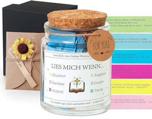Bible Verses Jar und Umschlag 90 Stück Mini-Bibelvers-Karten Gebetsglas mit Deutsche Bibelversen Schrift Karten mit Bibelversen Glas Mutmacher Geschenk
