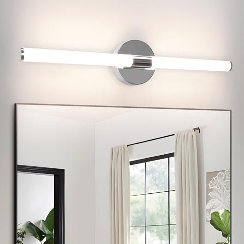 meoaow Spiegelleuchte Bad Wandlampe LED - 8W Badlampe Wand 60CM Badezimmer Lampe Wandleuchte 4000K Neutralweiß Modern Wasserdicht IP44 Badlampe Chrom für Badschrank Keller Küche