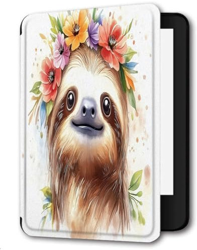 Case for 6 Kindle Paperwhite 5/6/7th Generation Case 2012,2013,2015,2016 Version (Model: EY21 / DP75SDI),Slim PU Leather Hard Cover for Kindle Paperwhite 6 inch,Flower Otter