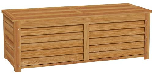 Outsunny 292L Outdoor Storage Box, Wooden Garden Storage Container for Balcony, Porch, Light Brown