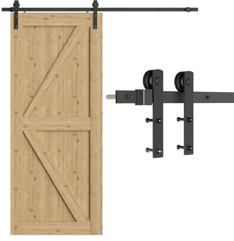 TSMST 6.7FT/202cm Schiebetürsystem Komplett-Set für Schiebetüren,Schwarz Schienen-Kit Passend für eine einzelne Holztür, J-Form