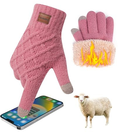 FORVEVO Handschuhe Damen Winter,Wolle Thermo Handschuhe Damen mit Fleece Futter,Warme Touchscreen Winterhandschuhe für Outdoor Sportarten Reiten Laufen Skifahren(Rosa)