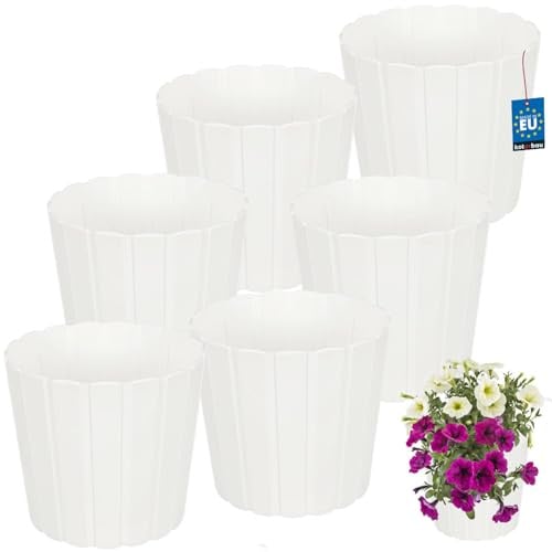 KOTARBAU® Lot de pots de fleurs - Pot de fleurs - En plastique - Pour plantes d'intérieur - Grand - Extérieur - Cache-pot - Balcon - Décoratif, Blanc., ⌀ 24 cm