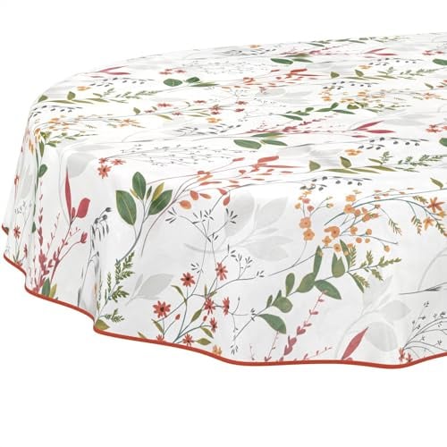 Wachstuchtischdecke Tischdecke abwaschbar Wachstischdecke pflegeleicht wasserabweisend Lotuseffekt Gartentischdecke Natur Oval 240 x 140 cm mit Saum (Eingefasst)