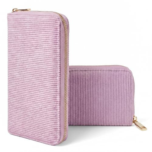 MillyMilk® Fondo Large – Großer Damen Cord Geldbeutel – Stoff Portemonnaie Vegan viel Platz für Karten, Münzen & Scheine – Formstabile Damenbörse mit Reißverschluss – Organizer Geldbörse (VIOLETT)