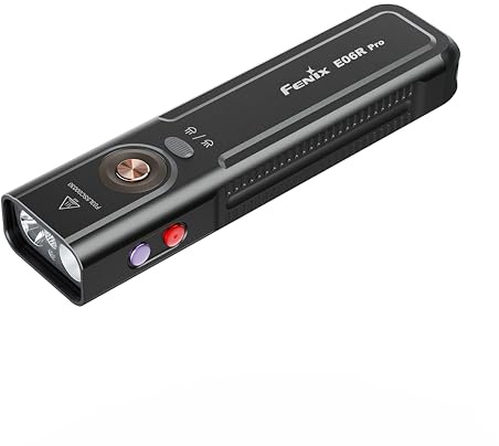 Fenix E06R Pro Black Rechargeable EDC Torch | Hiking, Camping, Emergency, 1600L, 160m, 111 hrs Max, Dual Beams, 365nm UV+Red Pointer, Multi-Colour Ring Light, USB-C, IP66