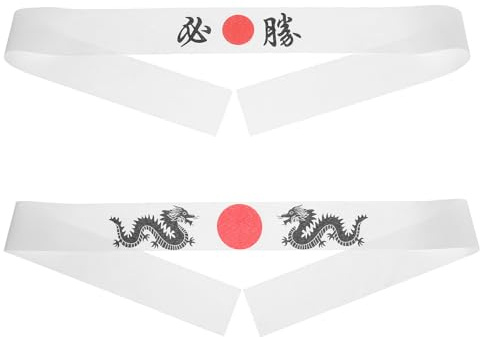 Pack Ninja Stirnband aus Polyester, Rutschfest, Weich | Minimalistischer Japanischer Stil, Schweißband für Köche, 2 Stück, Multifunktional für Alltag und Kostüm