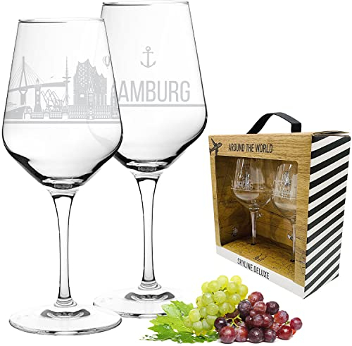 3forCologne | 2er Set Weinglas Hamburg | Geschenk in edler Verpackung | Siebdruck, detaillierter als Gravur | Weingläser Set als Rotweingläser oder Weißweingläser nutzbar | XL Weinglas-Souvenir.