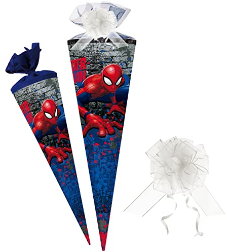 Schultüte - Spider-Man/Spiderman - 85 cm - eckig - incl. Schleife - Tüllabschluß - Zuckertüte - mit/ohne Kunststoff Spitze - Nestler - Schultütenschle..