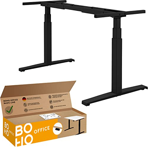 boho office® Höhenverstellbarer Schreibtisch Gestell - elektrisch stufenlos, inkl. Wireless Charger, 2 Motoren, ultraschnelle 80 mm/Sek., stabil, Memoryfunktion, Kollisionsschutz - Basic Line Schwarz