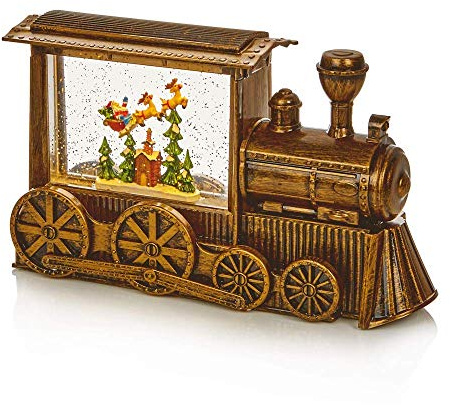 29cm Gold Water Spinner Christmas Train and with Santa Scene Decoration