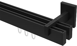 INTERDECO Innenlauf-Gardinenstange eckig 14 x 35 mm 2-läufig, kantige Innenlaufstange aus Metall, Schwarz, zur Wandmontage, Typ 10212821, 280 cm