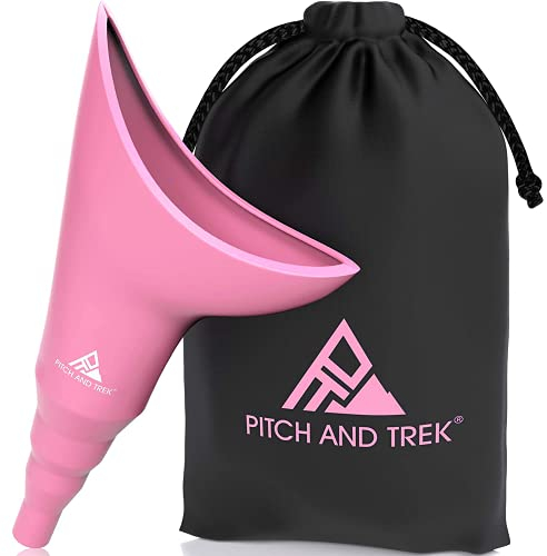 Pitch and Trek Female Urinal, Travel Urination Device w/Carry Bag, Road Trip, Camping & Hiking Essentials for Women, Festival Accessories, Pink