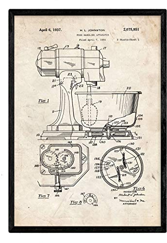 Nacnic Mixer Patent Poster. Poster mit Erfindungen und alten Werkzeugen.