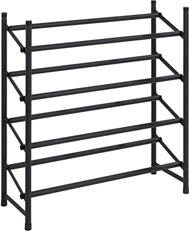 WENKO Anti-Rutsch-Schuhregal Hero ausziehbar, Schuhaufbewahrung für 24 Paar Schuhe, stapelbar, 62-115 x 68 x 23 cm, pulverbeschichtetes Metall, Anti-Rutsch Oberfläche, Schwarz matt