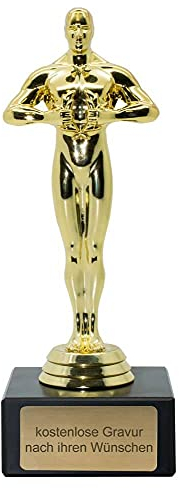 Deitert Siegerfigur inkl. Gravur mit Ihrem Wunschtext - Größe: 18 cm - das Geschenk für Männer und Frauen - personalisierte Trophäe im Filmpreis-Award Look
