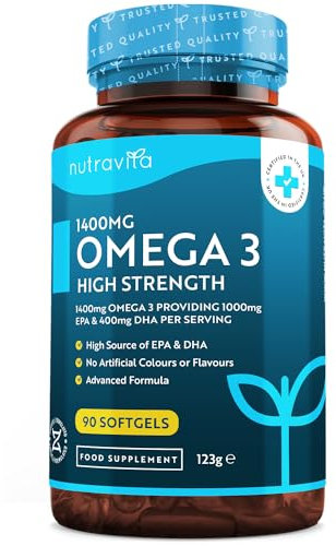 Highest Strength Omega 3 Fish Oil 2000mg - Providing 1000mg EPA & 400mg DHA per Serving - Sustainably Sourced & Contaminant Free - Made in The UK by Nutravita