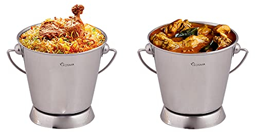 Kosma Set of 2 Stainless Steel Balti Buckets - 10 x 10 cm | Indian Serving Dishes | Restaurant Style Indian Dining | Mini Pail with Handle | Tableware Food Presentation Balti Dish
