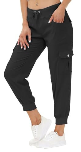 JINSHI Pantalons Femme Cargo Long Travail Pantalon Jogging Taille Haute avec Poches Gris Foncé L