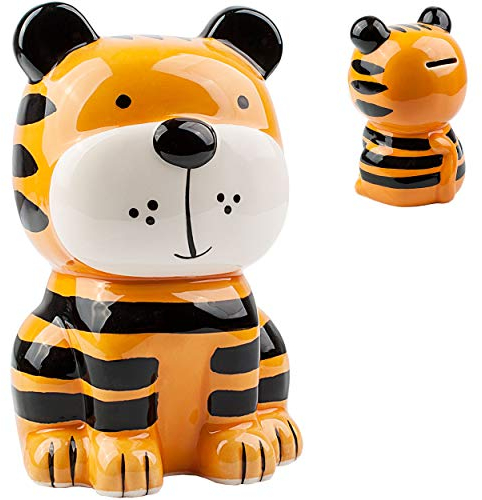 alles-meine.de GmbH große XL Spardose - süßer Tiger - stabile Sparbüchse - aus Porzellan/Keramik - mit Verschluss - 18 cm - Sparschwein - für Kinder & Erwachsene/lustig witzi..