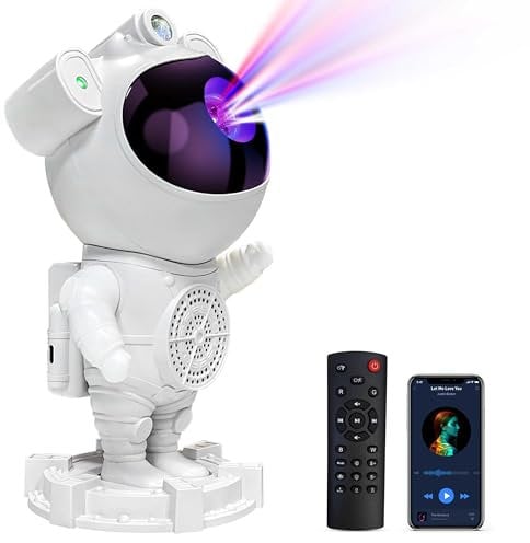 Projecteur galaxie astronaute – Projecteur d'étoiles, haut-parleur Bluetooth, bruit blanc, lumières galaxies étoiles et lune pour chambre à coucher avec minuterie et télécommande, veilleuse nébuleuse