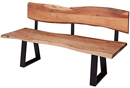 Esszimmerbank Gaya 160x83,5x60 cm Akazie Massivholz Bank mit Baumkante | Sitzbank Holzbank mit Lehne | Küchenbank Essbank Holz Landhausstil | Baumstamm Küchensitzbank 3 Sitzer Massiv