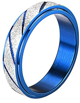 PAURO Damen & Herren Edelstahl 6mm Blaue Silberflagge Lucky Spinner Worry Ring Bandgröße 62