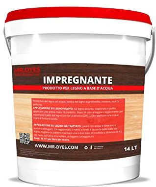 IMPREGNANTE ALL'ACQUA PER LEGNO PER INTERNO ED ESTERNO da 1-5-14 LT (14 LT, NOCE SCURO)