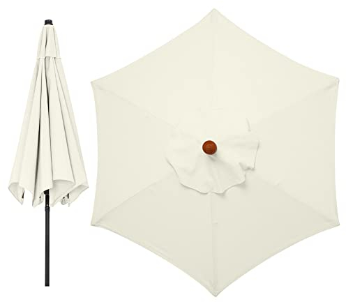 LMYDIDO 300cm Sonnenschirm Ersatzbezug 6 Streben Ersatz-Sonnenschirm Überdachung Ersatzabdeckung mit 6 Rippen Outdoor-Regenschirm Sonnenschutz (Cremeweiß)