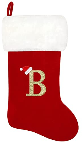 Nikolaussocke für Kinder und Erwachsene, 50cm/20in Groß Nikolausstrumpf für Weihnachtsdeko, Kaminsocken Weihnachten mit Buchstaben, Nikolausstiefel Gefüllt Zum Befüllen für Kamin Deko Geschenke (B)