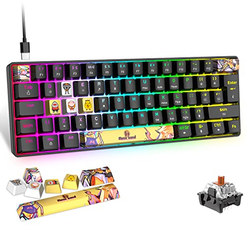 RGB Portable 60% Mechanische Gaming-Tastatur mit 9 PBT Dye Sublimation Keycaps 18 Chroma Backlit UK-Layout Mini Compact 62 Tasten USB-C-Kabel Full Keys Anti-Ghosting für PC Mac-Schwarz/Brown Switch
