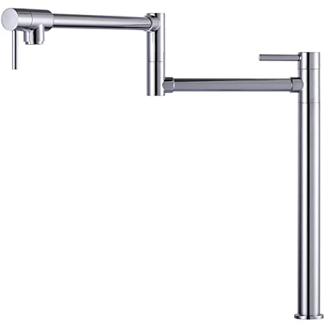 WOWOW Pot Filler Deck Mounted - Solid Brass Pot Filler Faucet Polished Chrome Kitchen Stove Faucet with Double Joint Swing Arm (Modern Style)