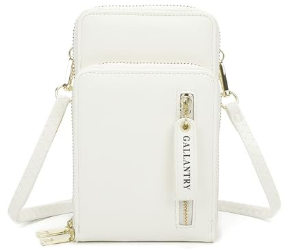 Gallantry - Sac Pochette Bandoulière Femme pour Smartphone - Petit Sacoche Zippé 6.7 Pouces Iphone 13 14 Pro Max - Multifonction Carte PU Cuir Léger - Chic Tendance - Blanc