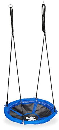 Relaxdays Balançoire nid d'oiseau, Enfants & Adultes, Hauteur réglable, 100 kg, extérieur, diamètre : 90 cm, Noir-Bleu
