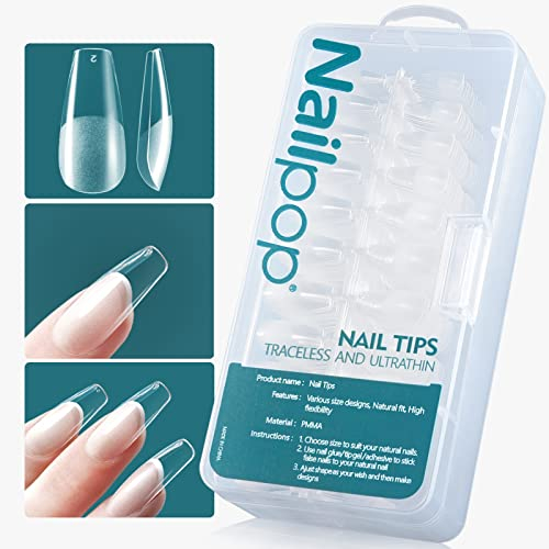 Nailpop 600 Pièces/Boîte Capsule Americaine Ongle, Faux Ongles Court Cercueil, Ballerines Ongle Pose Américaine, Acrylique French Manucure, Femmes Gift, Nails Art, Résistant et Souple