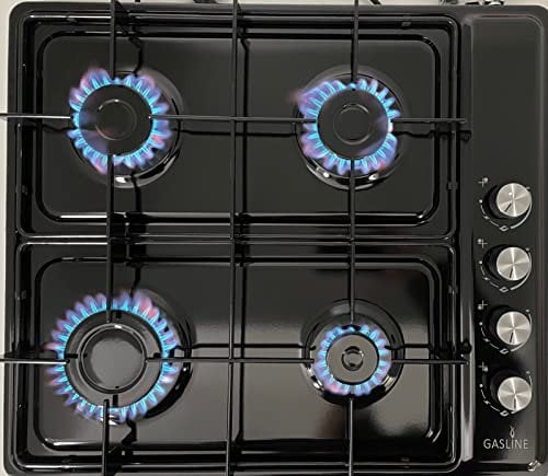 Gasline Gaskochfeld GAB60LPG Tischgerät mit Gummifüßen 4 flammig, schwarz, elektrische Zündung und Zündsicherung, auf Propan/LPG