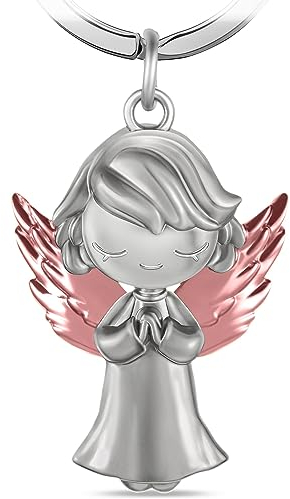 Goldziples Schutzengel Schlüsselanhänger mit Geschenkbox,Auto-Schlüssel Glücksbringer aus Metall in Silber,sich als Geschenk für Frau, Mann, Kinder,Autofahren Anfänger (Flügel Roségold)