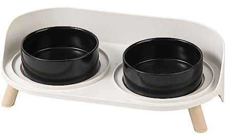 Double Gamelle Chat Surelevee Ceramique - Gamelle pour Chats Surélevée avec Support Antidérapant - Gamelles Nourriture et Eau pour Chiots Petits Chiens - Set de Bol Chat Anti Eclaboussure - 2 x 480 ml