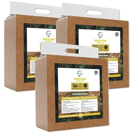 GREENGOF Fibra de Coco Orgánica, Pack 3 Bloques x 5Kg (70L) - Ladrillo compactado. Sustrato de Origen 100% Natural. para Huertos urbanos, Terrarios, Todo Tipo de Plantas y Vermicomposteras.