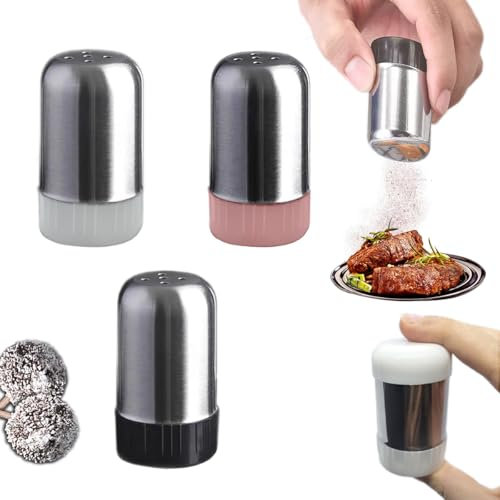 Salzstreuer Klein, 3 Stück Mini Salzstreuer Mini Gewürzstreuer mit Deckel Salz und Pfefferstreuer Klein 20ml Mini 3alzstreuer für Unterwegs Edelstahl Gewürzstreuer Camping für Bento Box Büro Camping