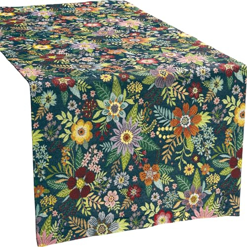 Erwin Müller Tischläufer Blumen Jacquard blau-bunt Größe 50x140 cm
