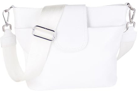 MIRROSI® Umhängetasche Damen, Echtleder, Made in Italy, BOHO Style30x24,50x9cm (BXHXT) viel Stauraum, Handtasche, Brusttasche, Crossbody Bag (1 Tasche & 2 Gurte) (Weiß (Einfarbig))