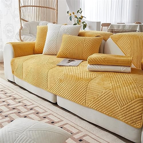 LINGKY Sofabezug, Sofa Überzug 1/2/3/4 Sitzer, Sofaschoner rutschfest, Couch Überzug L Form, Sofadecken Für Sitzfläche, Sofa Überwurf, Samt Couchbezug (Gelb,70x90cm/Rechteckig)