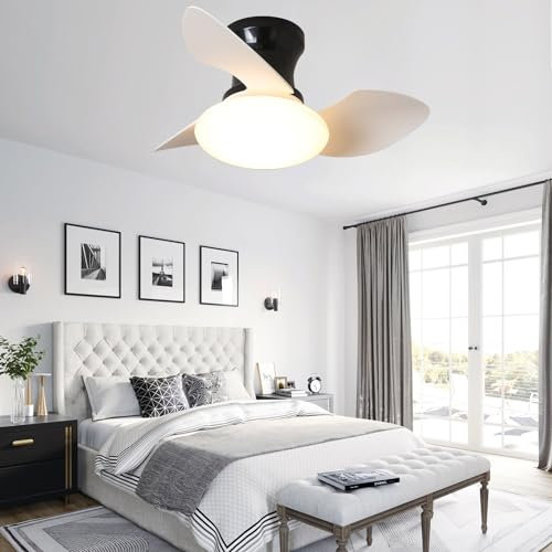 Luyaim Kinder Deckenventilator Mit Licht Und Fernbedienung Leise LED Dimmbare Reversible DC Motor Fan Mit Licht 6 Geschwindigkeit Licht Mit Ventilator Für Schlafzimmer Wohnzimmer-E-80CM